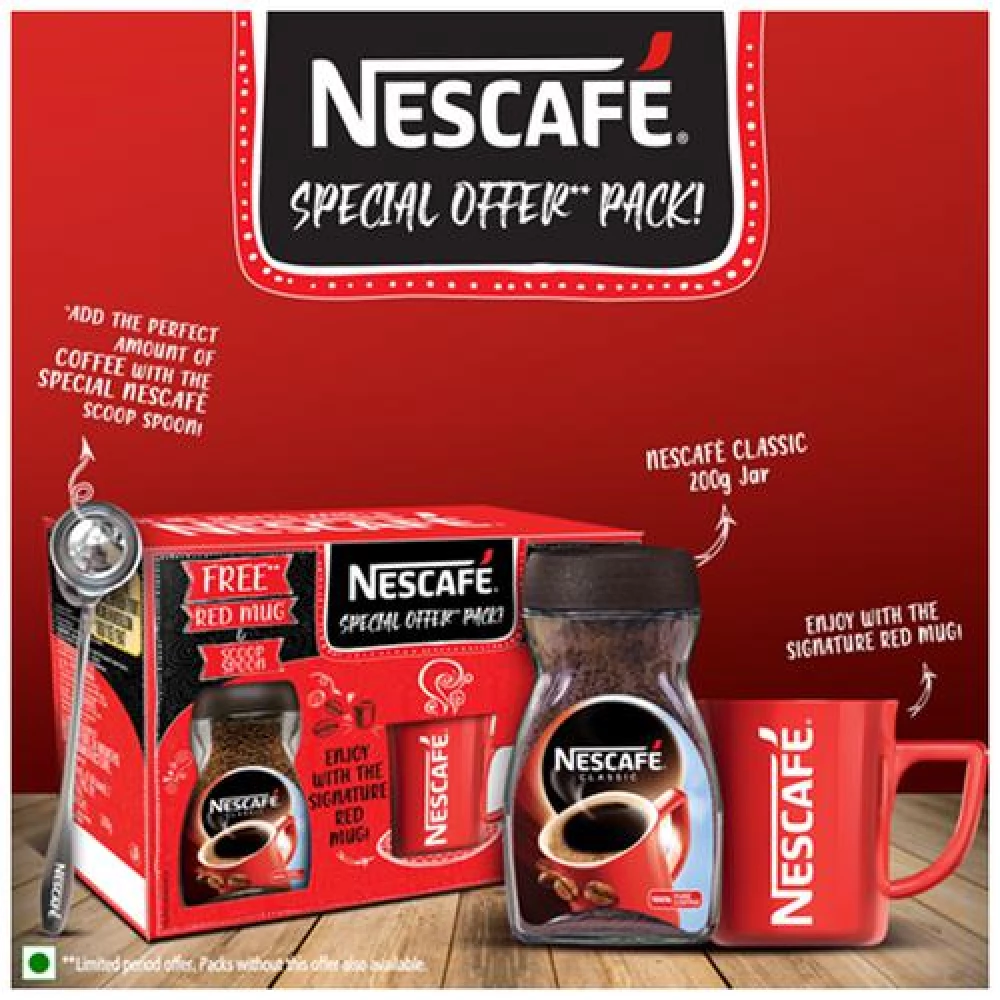 Nescafe  Classic 100percent Pure Instant Coffee - Special Offer Pack, 200 g (With Free Red Mug & Scoop Spoon)-5.webp